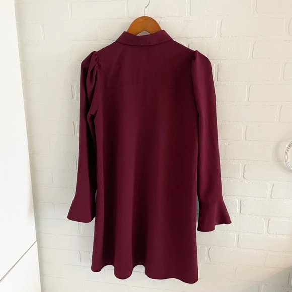 ASOS Mini Shirt Dress Button down Long Tulip sleeve Princess shoulder Burgundy 4 - Picture 13 of 14